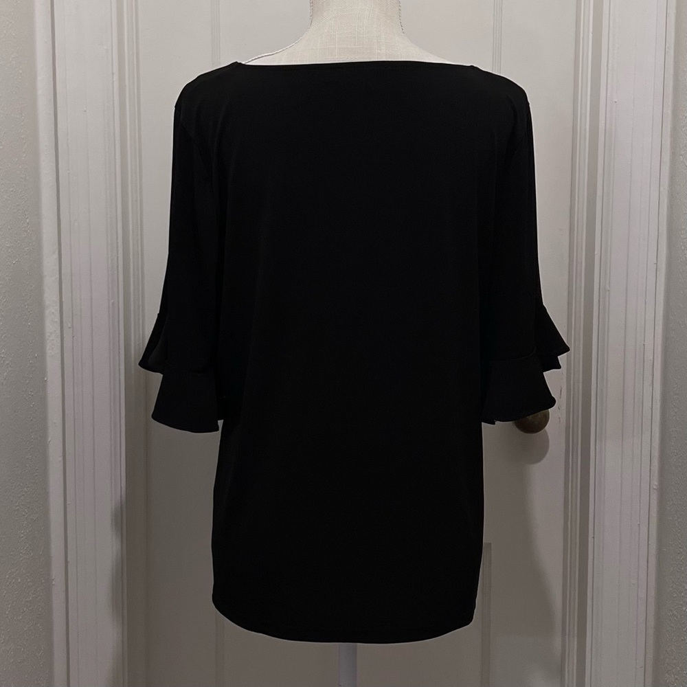 Calvin Klein 3/4 Ruffled Sleeve Blouse Black Large - Picture 4 of 5